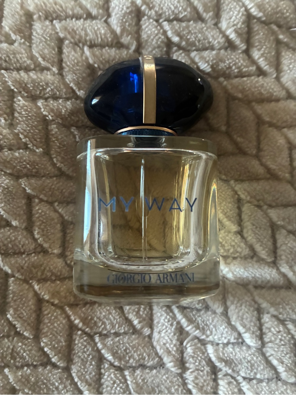 Giorgio Armani My Way Perfume Bottle with Blue Cap and Gold Trim